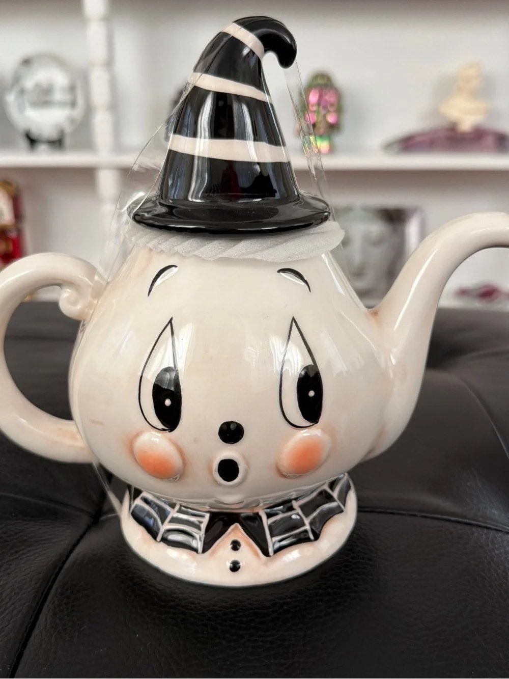 Johanna Parker 2026 Gus the Ghost Retro Teapot - Black & White Halloween Ceramic